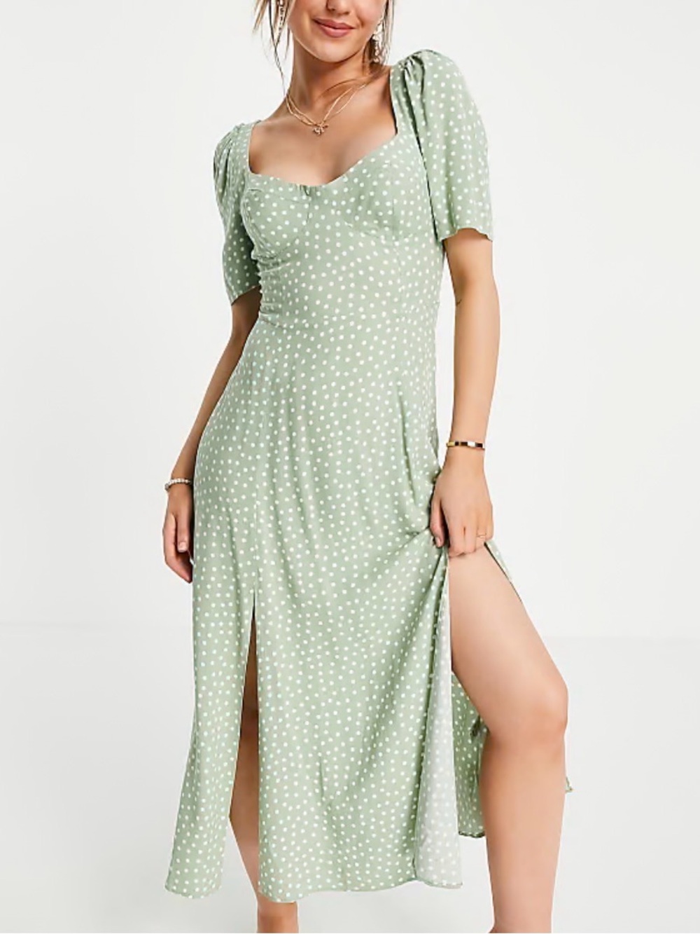 🌿ASOS green/cream polka dot dress. Size 12.